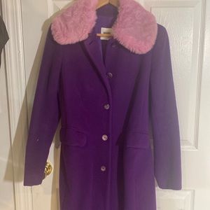 VINTAGE Moschino full length purple jacket with removable fur collar